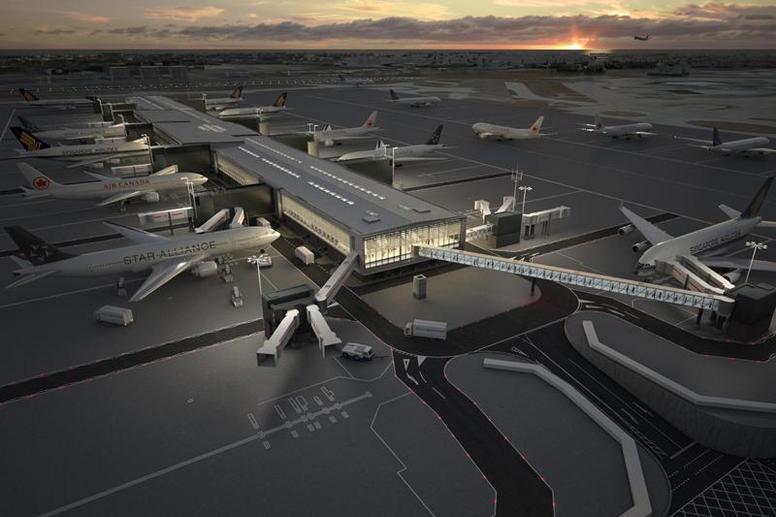 Letištní terminal 2 v noci na Heathrow Airport v noci