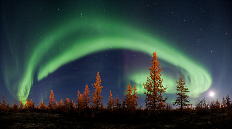 Polární záře v Rusku na Sibiři