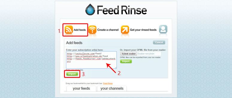 Import RRS kanálů akčních stránek s letenkami do Feed Rinse