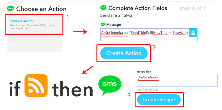 Nastavení podoby SMS zprávy a vytvoření upozornění na vybrané letenky přímo do telefonu.