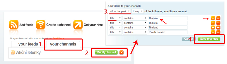 Import RRS kanálů akčních stránek s letenkami do Feed Rinse